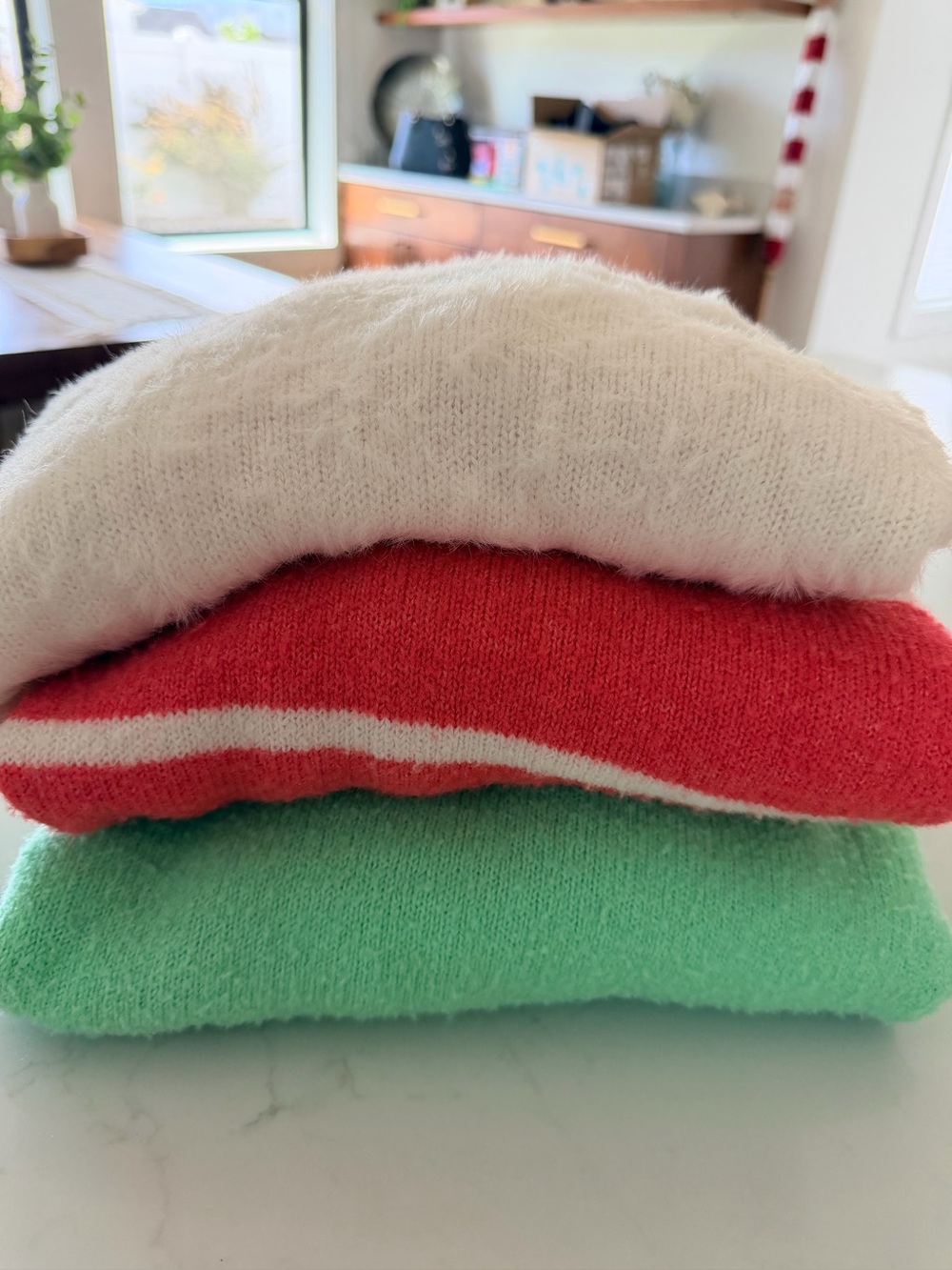 Women's Oversized Sweater Stack— Cream, Orange Striped, Mint Green